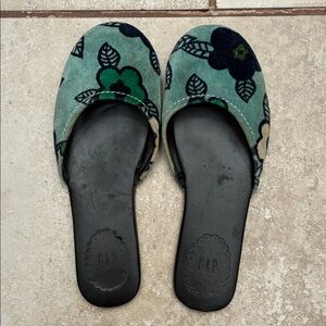GAP Teal Floral Slip-On Mules with Black Footbed